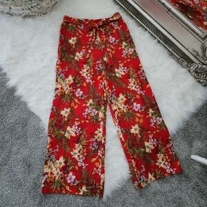 E & M Wide leg Floral Tropical Print Tie Waist Pants. Size Large. New without ta